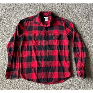 GAP Untucked Mens XS Cotton Flannel Button Down Lumberjack Red Black Casual